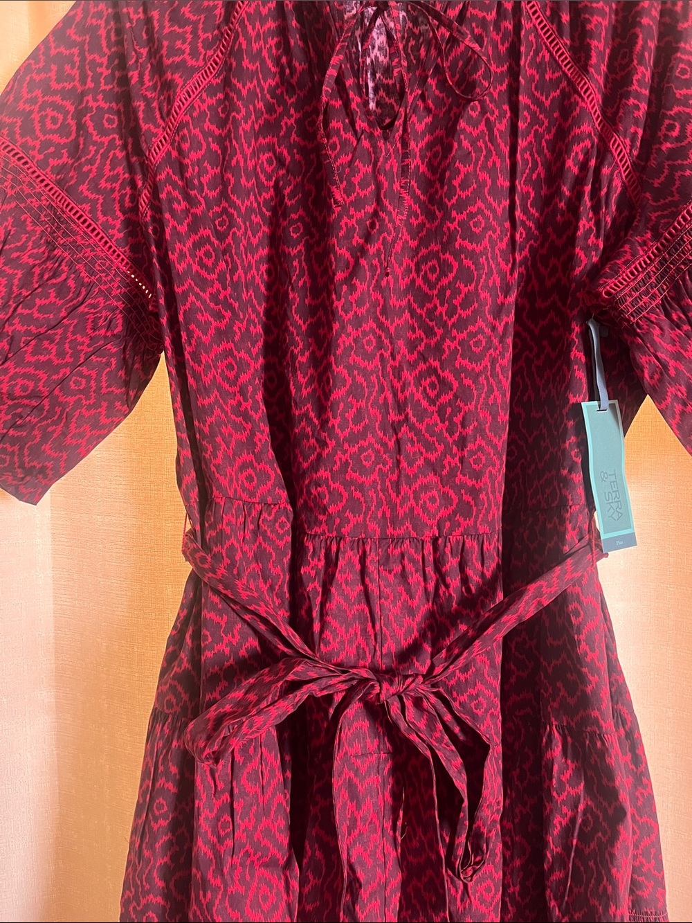 Women’s Terra & Sky Red Patterned Tie-Waist Dress - Picture 5 of 11